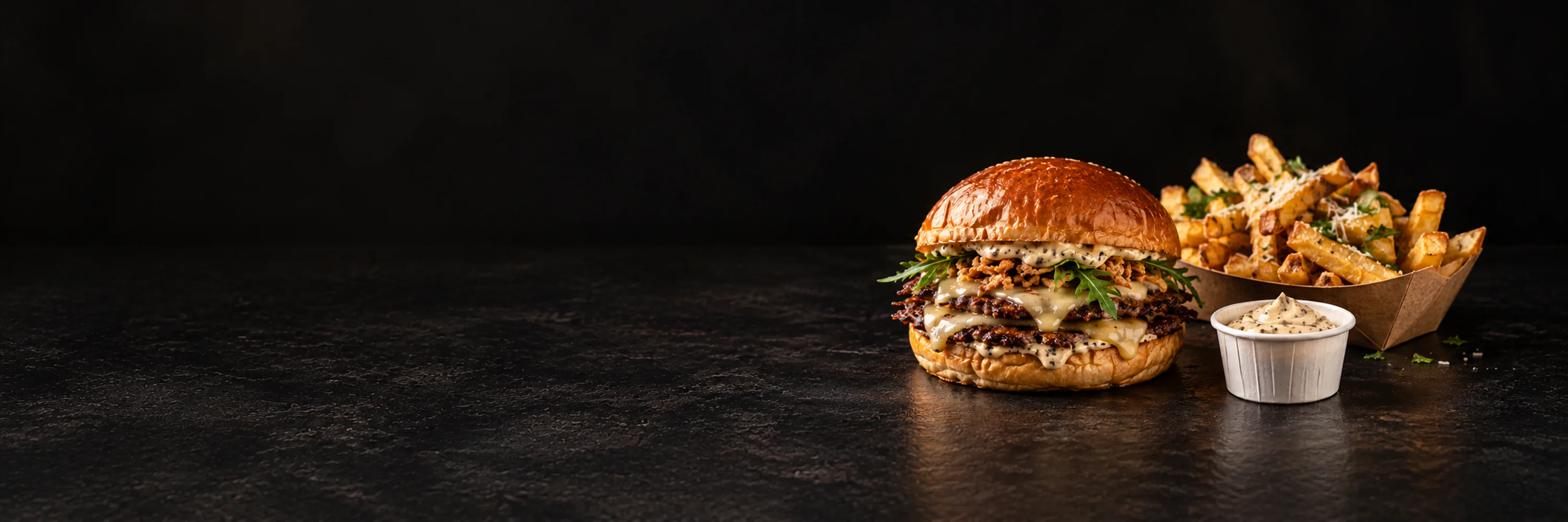 Trüffel Smash mit Trüffel-Pommes und Trüffel-Mayo